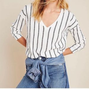 Anthropologie Willa Striped Boho V-Neck Long Sleeve Top Size XS